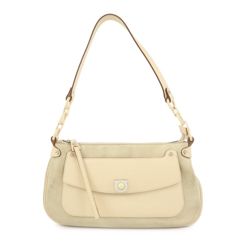 Ferragamo Gancini Suede Shoulder Bag Beige